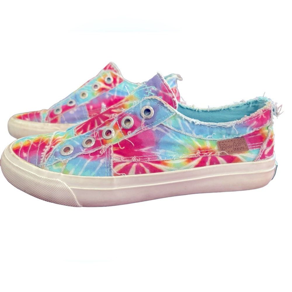 Blowfish Malibu Frayed Rainbow Colorful Slip On Sneakers Pastel Tie-Dyed  Size 7